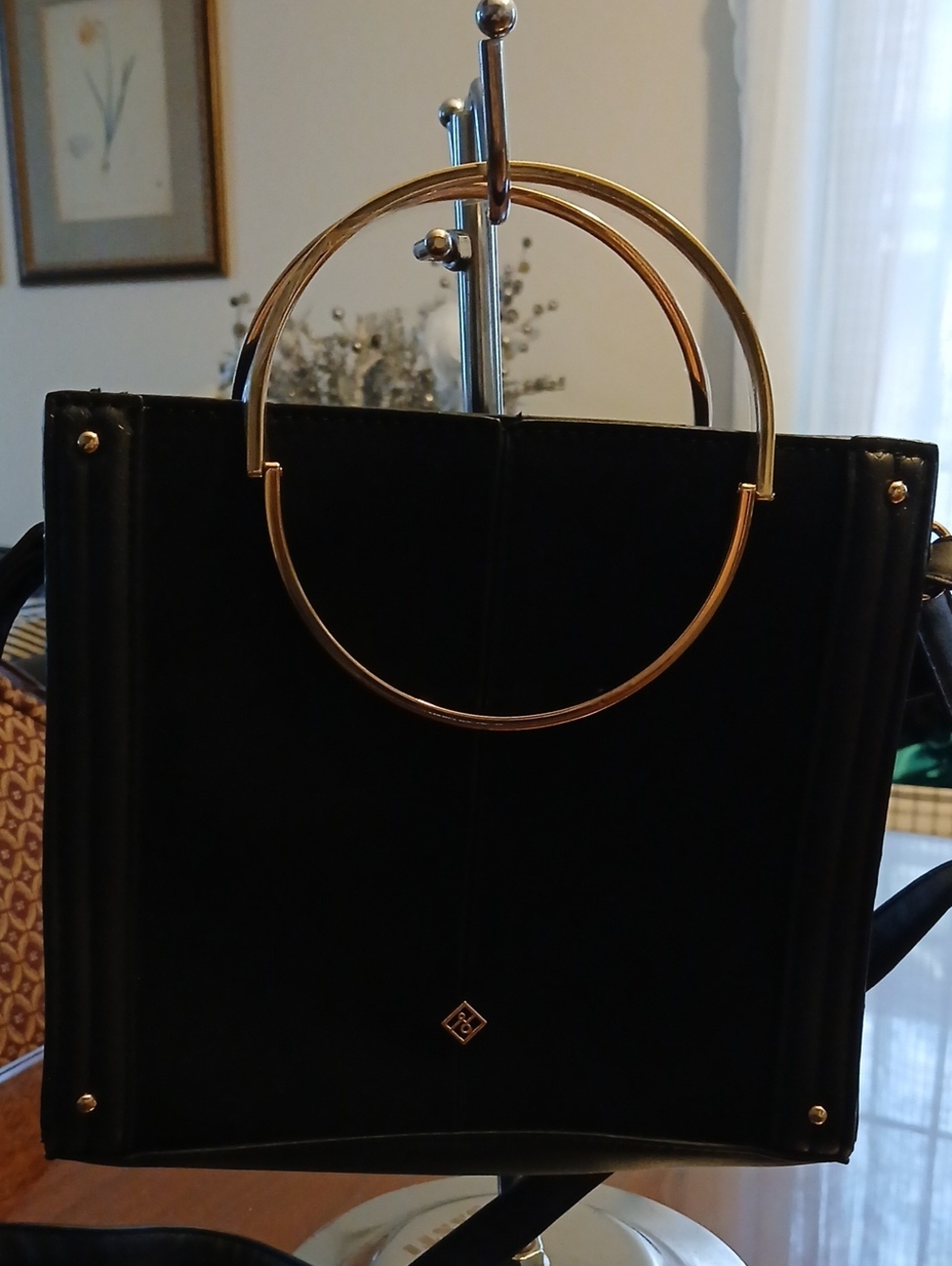 Call It Spring Black Shoulder Bag with Gold Ring Handles NWT